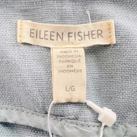 Eileen Fisher Heavy Organic Linen Drape Front Jacket Dawn Blue Size L NEW - Picture 4 of 11